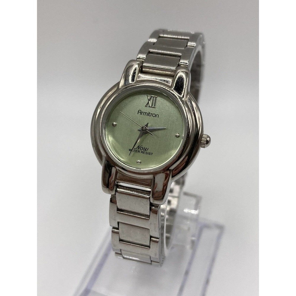 Armitron Now Ladies Stainless Steel Green Dial Quartz Watch New Batt